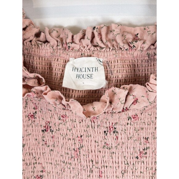 Hyacinth House Womens Dress Beige Mini Floral Smocked Ruffle Puffed A Line Large - Picture 3 of 12